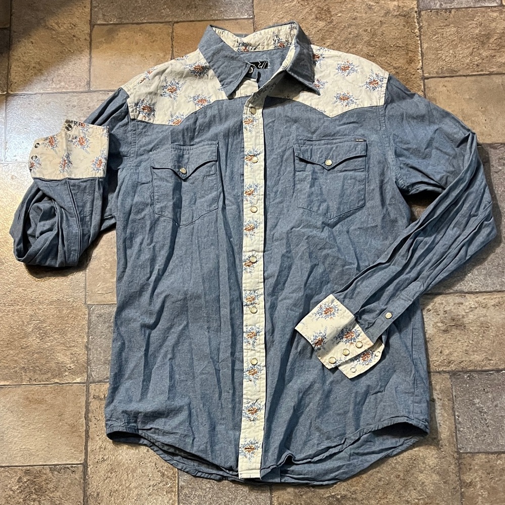 Men's Tin Haul Blue and Cream Western Shirt